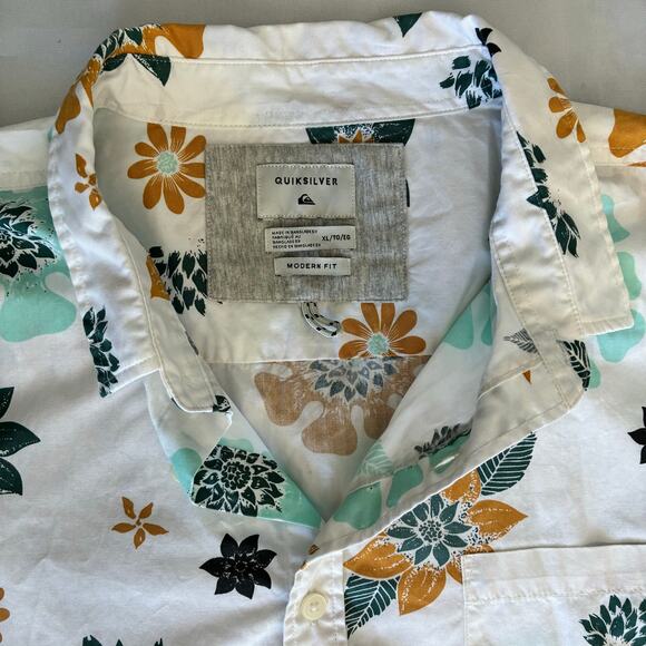 Quiksilver Men’s White Blue Floral Button Shirt US XL Modern Fit 100% Cotton - Picture 4 of 12